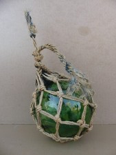 Ancienne boule flotteur de pêche verre VERT déco marine bateau vintage