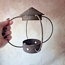 Ancien Support en Fer Forgé, Partie Supérieure de Lanterne, Décor Rustique