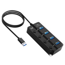 Hub USB 3.0 avec 4 Entrees Boutons Marche/Arret Lumiere LED Noir pour Laptop