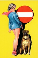 ** TOP CPA, Pin Up, Panneau Sens Interdit,  Curiosa, Erotic, Bouledogue
