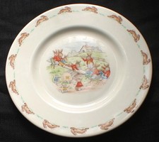 Vtg Rare Royal Doulton Bunnykins OS Chine Voir Scie Lapin Scene 8 " Plat à