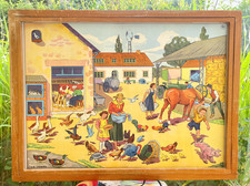 superbe ancienne affiche scolaire rossignol ferme travaux camion chantier