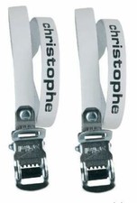 PAIRE DE COURROIES CALES PIEDS CHRISTOPHE CUIR BLANCHES VELO