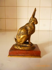 Barye, liévre bronze, fonte barbedienne, socle marbre rouge