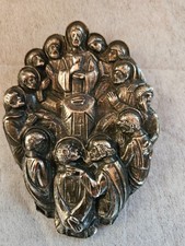 ANCIEN RELIQUAIRE REPRESENTATION DE LA CENE JESUS APOTRES EN METAL  ARGENTÉ