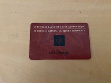 Certificat D'Authenticité S.T DUPONT Laque De Chine Certificat D'Authenticité