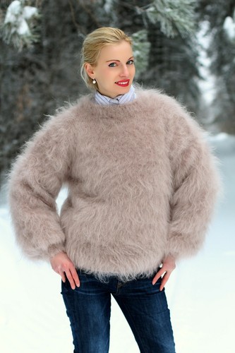 Beige fuzzy mohair sweater - mohair,