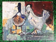 XXe Peinture Animalière Poule