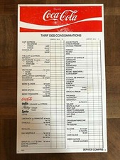 ANCIENNE PLAQUE PLASTIFIÉE, TARIF DES CONSOMMATIONS " BUVEZ COCA-COLA " VINTAGE