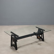 Table Basse Ancienne Fer Verre Italie du XXe Siècle Originale