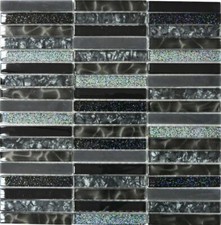 Mosaïque Noir Baguettes Pâte de Verre Cristal Bain 87-STNB 10 Mosaikplatten