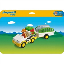 Playmobil 1.2.3 le safari 6743 voiture avec remorque + rhinocéros complet