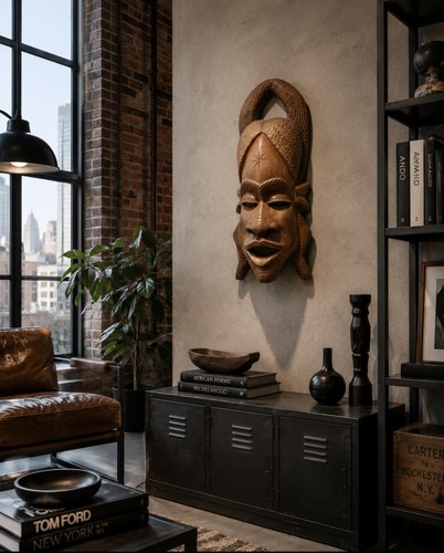 Masque mural africain sculpté
