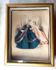 Gravure de mode Paris Habillée XIXème Tissus Cadre Vitrine sous verre