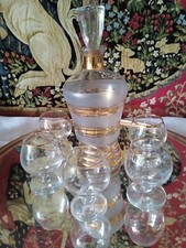 Belle Carafe à liqueur liserés dorés et 5 petits verres Vintage 