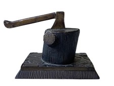 Presse-Papier Métal Hache Bûcheron 19ème Bureau Bûche Billot Antique Paperweight