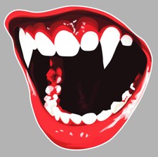 STICKER BOUCHE OUVERTE DE VAMPIRE DENTS MORSURE AUTOCOLLANT 12cm BA184