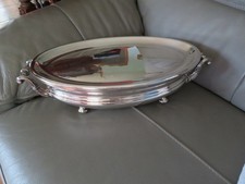 ancien grand chauffe plat ovale en métal argenté orfèvre PL