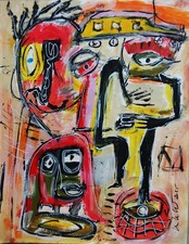 Art brut,singulier,neo expressionnisme sur papier 65x50cm
