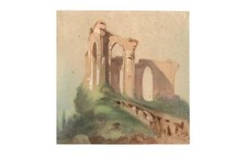 Ruines du Palatin -  Dessin original ancien à l'aquarelle gouachée