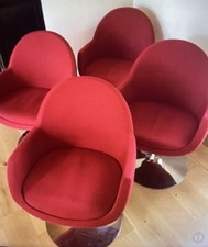 Ensemble 4 Fauteuils Tulipes Pivotants Rouges Vintage
