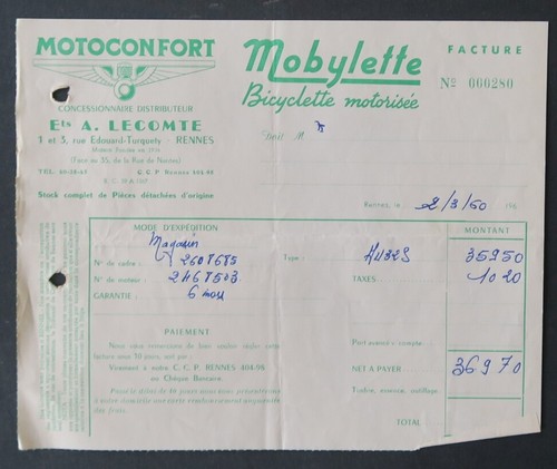 Facture motoconfort mobylette - motoconfort,