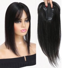 Postiche Toppers Naturelle Cheveux Humains Noir Extension De Cheveux A Clips