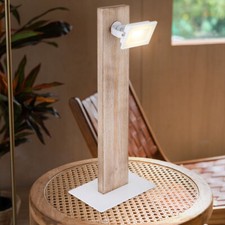 Accumulateur Luminaire Lampe de Table Bois LED Verre Satiné Blanc Spot Pivotant