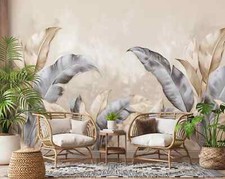 Salon Botanique Photo Papier Peint Grand Feuilles Beige Gris Marron Mural