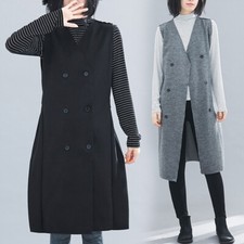 Femme Coton Costume Gilet Veste Blazer Col V Midi Manteau Cardigan Chaud