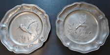 Lot de 2 assiettes en etain Chasse Canard colvert Becasse Gibier d eau Bel état 