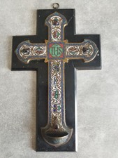 Bénitier croix crucifix émaux cloisonnés onyx XIX ème siècle
