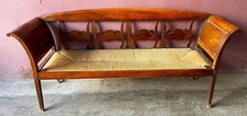 ANCIEN BANC EMPIRE. NOYER SCULPTÉ. SIEGE EN PAILLE TRESSEE. ESPAGNE. XIXE