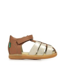 Sandales Nu Pieds Kickers fille Kick Flo Camel Cuir Scratchs