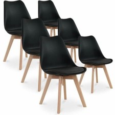 Lot De 6 Chaise Noir Scandinave Pieds Bois