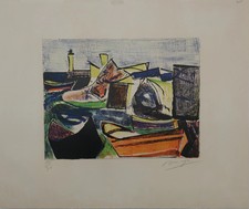 François DESNOYER : Le port de Sète - Lithographie originale signée