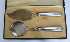 Couvert de service à glace ancien manches argent massif fourrés Art Déco