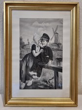 GRAND tableau tissé SOIE enfants PAYS BAS Moulin signé NEYRET Beau CADRE / FRAME