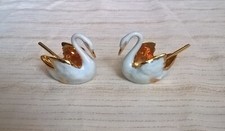 Lot de salière et poivrière cygnes dorés en porcelaine de Limoges vintage