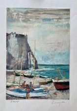 Marcel Cramoysan- Peinture originale - Gouache -Etretat