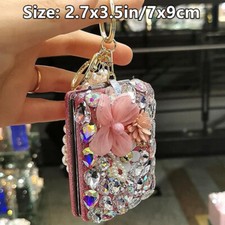 1x Double Faces Miroir Rectangle Strass Fleur Perle Trousseau Pendentif Décor