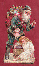 Très Rare Grand Chromo Decoupis Cadeaux Père Noël Magnifique Bébé Fille Endormie