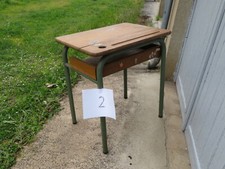 Bureau écolier enfant N° 2 bois fer vieux ancien vintage encrier année 60 70