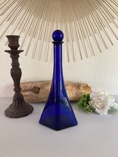 924⚜️ Ancienne Bouteille en Verre Bleu Vintage Hauteur 32 Cm