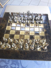 Jeu d'échecs Manopoulos armée grecque romaine - pions en laiton,metal argenté