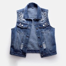 Gilet En Jean À Perles Sans