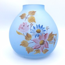 Pied de lampe boule verre soufflé coloré bleu dépoli émaillé décor floral XXème