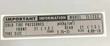 HONDA TL125 S TIRE INFO DECAL 1976-1980 TL125S