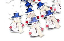 LOT 6 BOUTONS BOIS : bonhomme neige 34*26mm (09)