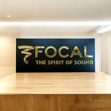 Plaque murale FOCAL miroir doré acrylique aluminium home cinéma décoration hi fi